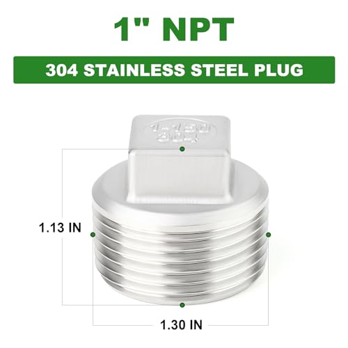 TAISHER 5PCS 304 Stainless Steel Outer Square Thread Socket Pipe Plug Fitting 1 NPT Male - Image 3
