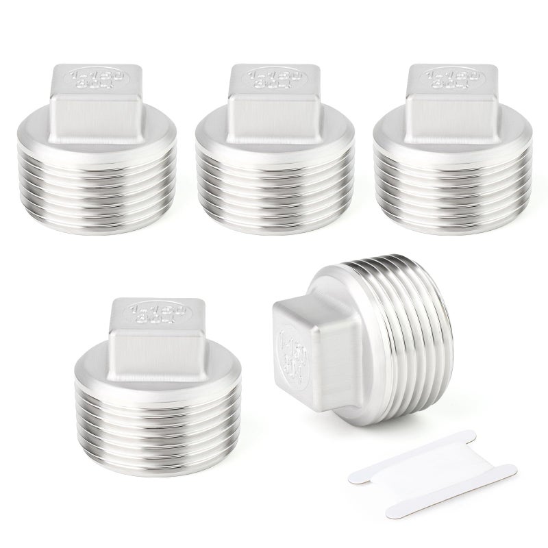 TAISHER 5PCS 304 Stainless Steel Outer Square Thread Socket Pipe Plug Fitting 1 NPT Male - Image 2