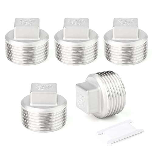 TAISHER 5PCS 304 Stainless Steel Outer Square Thread Socket Pipe Plug Fitting 1 NPT Male - Image 1
