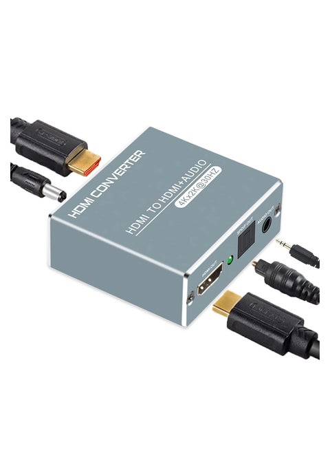 HDMI Audio Extractor Converter, HDMI to HDMI 3.5mm Audio Adapter Converter, Support 4K@30Hz, 1080P,3D, with Power Adapter, 4K@30Hz HDMI Audio Extractor Splitter Converter (UK Regulatory)