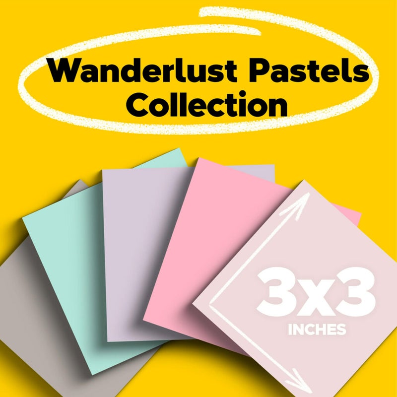 Post It Post-it 100% Recycled Paper Super Sticky Notes, 2X The Sticking Power, 3x3 in, 5 Pads, 70 Sheets/Pad, Wanderlust Pastels Collection (654R-5SSNRP) - Image 2