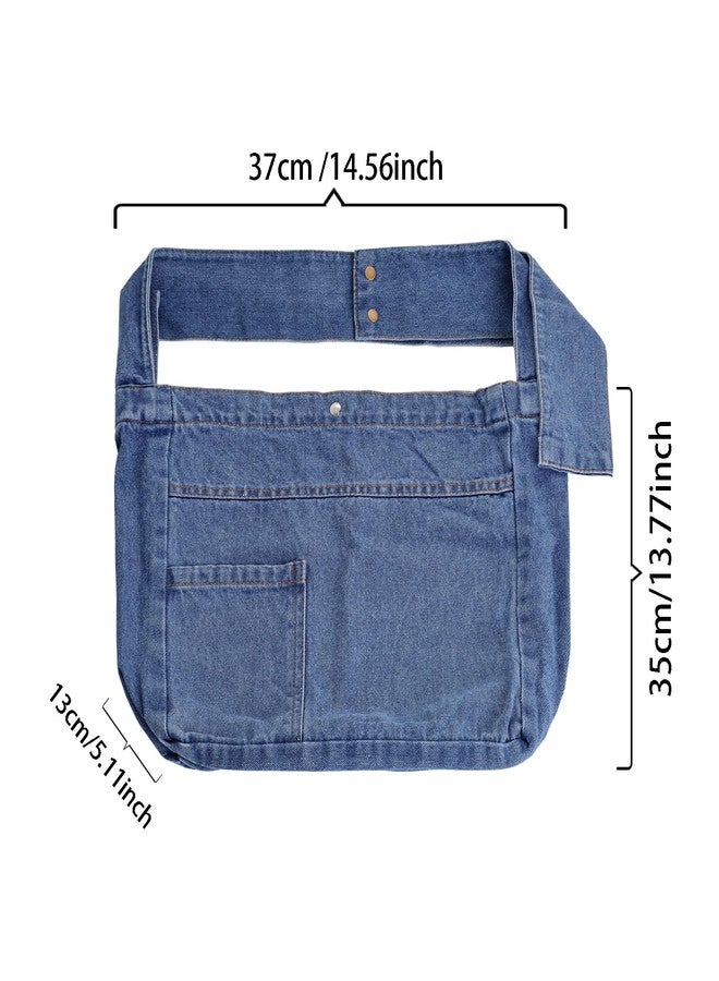 Fumwase Denim Shoulder Bag for Women Men Tote Bag Casual Retro Aesthetic Crossbody Bag Large Canvas Shoulder Bag Lightweight Bag (Blue) - Image 2