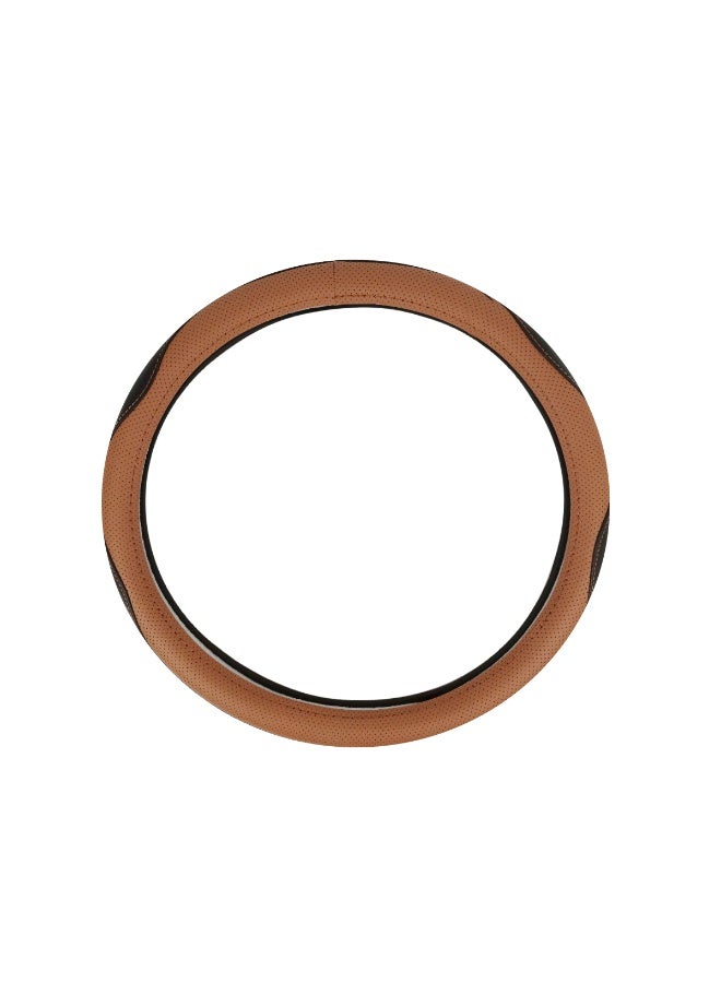 MOB Universal Car Brown & Black Steering Wheel Cover Medium Size 37–38cm – Genuine Leather, Anti-Slip Grip, Breathable, Soft Padding, Wear-Resistant, Easy to Install, Fits Round Steering Wheels SW322 - Image 3