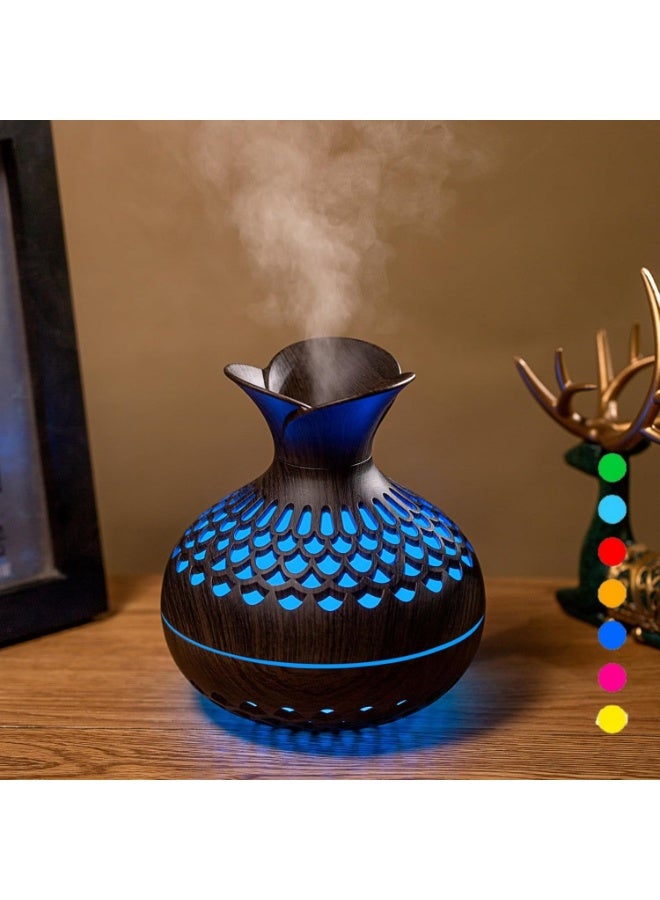 Bukela Colorful Cool Mini Humidifier, Flower Shape Humidifier,USB Personal Desktop Humidifier for Car, Office Room, Bedroom,etc. 2 Mist Modes, 7 colors,Super Quiet (Darkwood) - Image 1