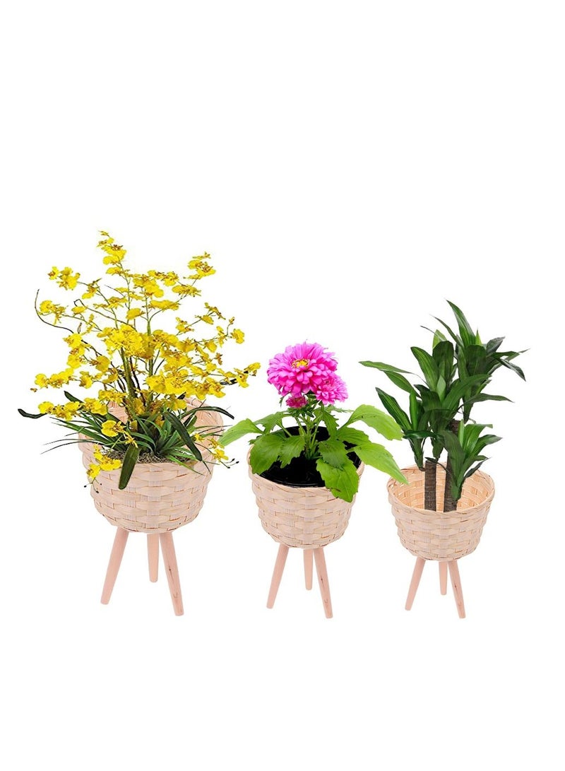 Generic FFD Rattan Plant Pot Stand Woven Flower Pots Cover Planter Pot Container Wooden Flower Pot Holder Flower Basket Rattan Plant Display Rack for Indoor and Outdoor  - Image 1