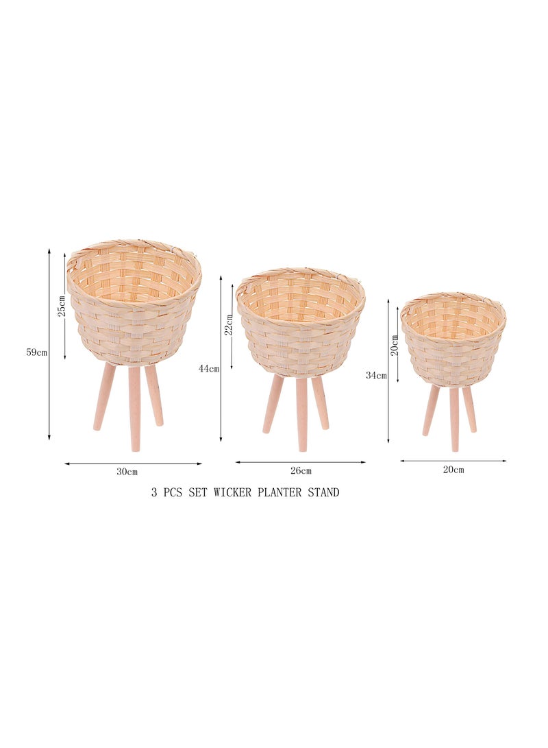 Generic FFD Rattan Plant Pot Stand Woven Flower Pots Cover Planter Pot Container Wooden Flower Pot Holder Flower Basket Rattan Plant Display Rack for Indoor and Outdoor  - Image 2