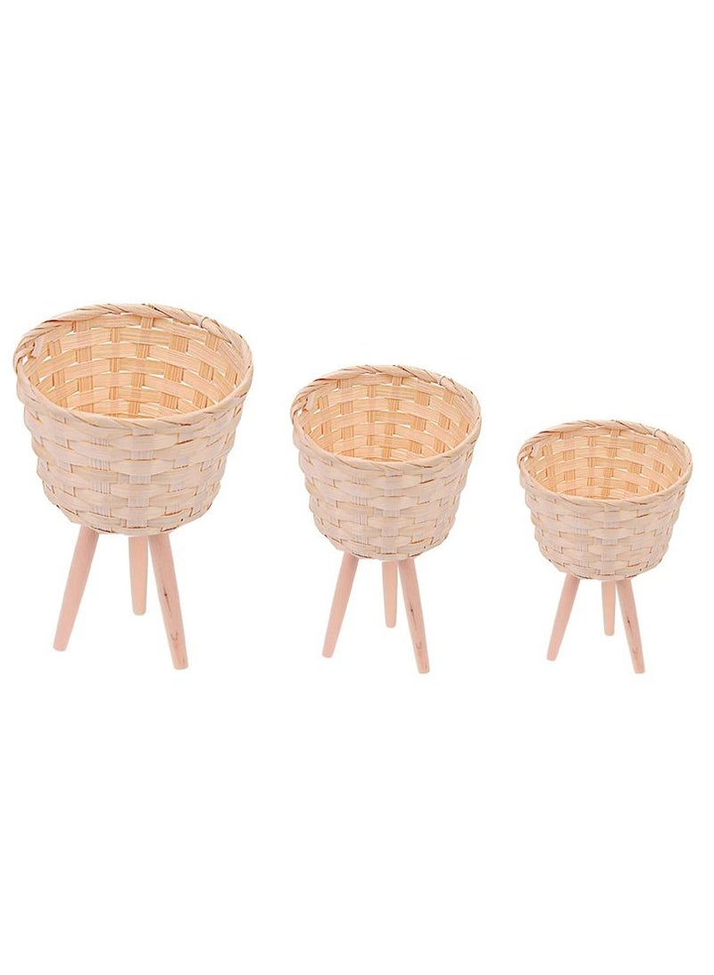 Generic FFD Rattan Plant Pot Stand Woven Flower Pots Cover Planter Pot Container Wooden Flower Pot Holder Flower Basket Rattan Plant Display Rack for Indoor and Outdoor  - Image 3