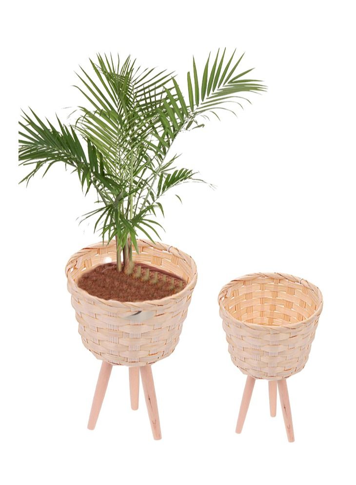 Generic FFD Rattan Plant Pot Stand Woven Flower Pots Cover Planter Pot Container Wooden Flower Pot Holder Flower Basket Rattan Plant Display Rack for Indoor and Outdoor  - Image 4