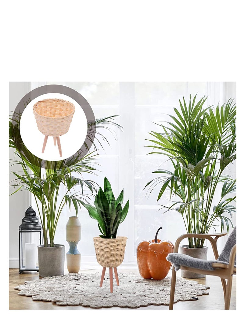 Generic FFD Rattan Plant Pot Stand Woven Flower Pots Cover Planter Pot Container Wooden Flower Pot Holder Flower Basket Rattan Plant Display Rack for Indoor and Outdoor  - Image 5
