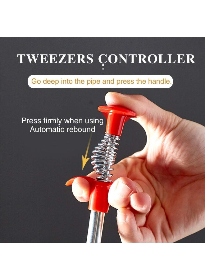 Flexible Drain Cleaner Tool 60cm With Claw Grabber Spring Handle Pipe Cleaning Tool For Sink Bathroom Kitchen Hair Clog Remover Black/Red - Image 3
