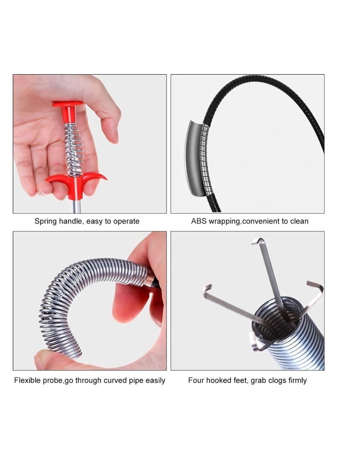 Flexible Drain Cleaner Tool 60cm With Claw Grabber Spring Handle Pipe Cleaning Tool For Sink Bathroom Kitchen Hair Clog Remover Black/Red - Image 4