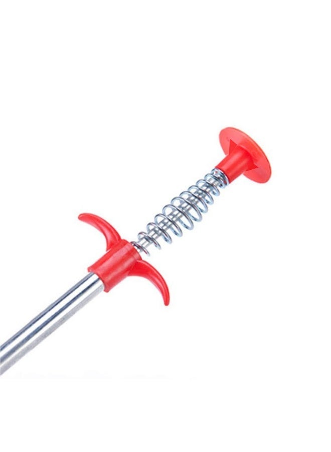 Flexible Drain Cleaner Tool 60cm With Claw Grabber Spring Handle Pipe Cleaning Tool For Sink Bathroom Kitchen Hair Clog Remover Black/Red - Image 2