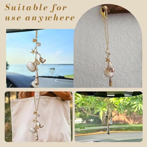 STHIRA® Car Charm Hanging Car Pendant Charm for Rear Mirror, 8 inch Stylish Seashell Conch Charm Ornament with Metal Clasp, Versatile Stylish Golden Boho Seashell Ornament for Bag, Backpack - Image 5
