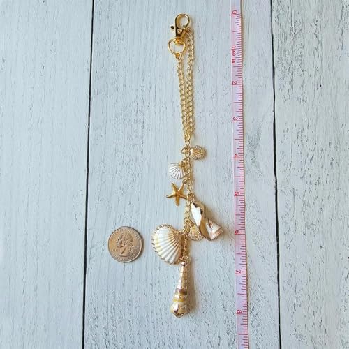 STHIRA® Car Charm Hanging Car Pendant Charm for Rear Mirror, 8 inch Stylish Seashell Conch Charm Ornament with Metal Clasp, Versatile Stylish Golden Boho Seashell Ornament for Bag, Backpack - Image 3
