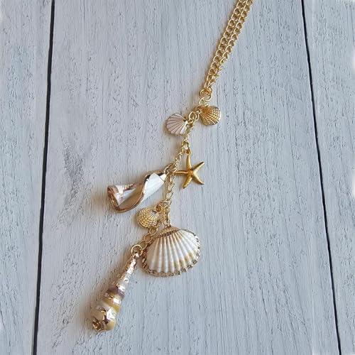 STHIRA® Car Charm Hanging Car Pendant Charm for Rear Mirror, 8 inch Stylish Seashell Conch Charm Ornament with Metal Clasp, Versatile Stylish Golden Boho Seashell Ornament for Bag, Backpack - Image 4