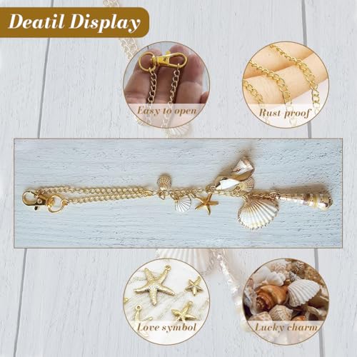 STHIRA® Car Charm Hanging Car Pendant Charm for Rear Mirror, 8 inch Stylish Seashell Conch Charm Ornament with Metal Clasp, Versatile Stylish Golden Boho Seashell Ornament for Bag, Backpack - Image 2