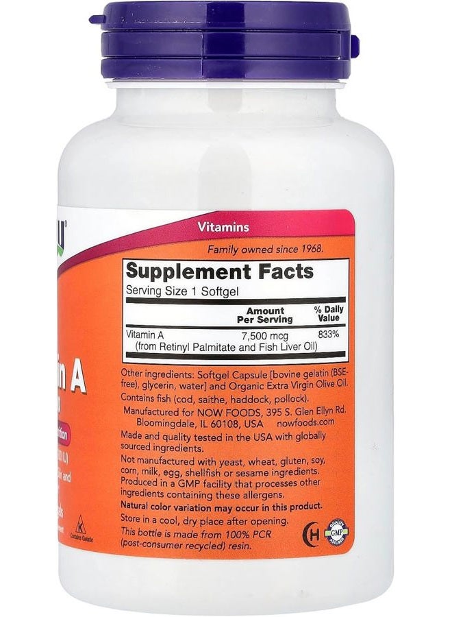 now A 25,000 IU - Now Foods - 250 - Softgel - Image 2