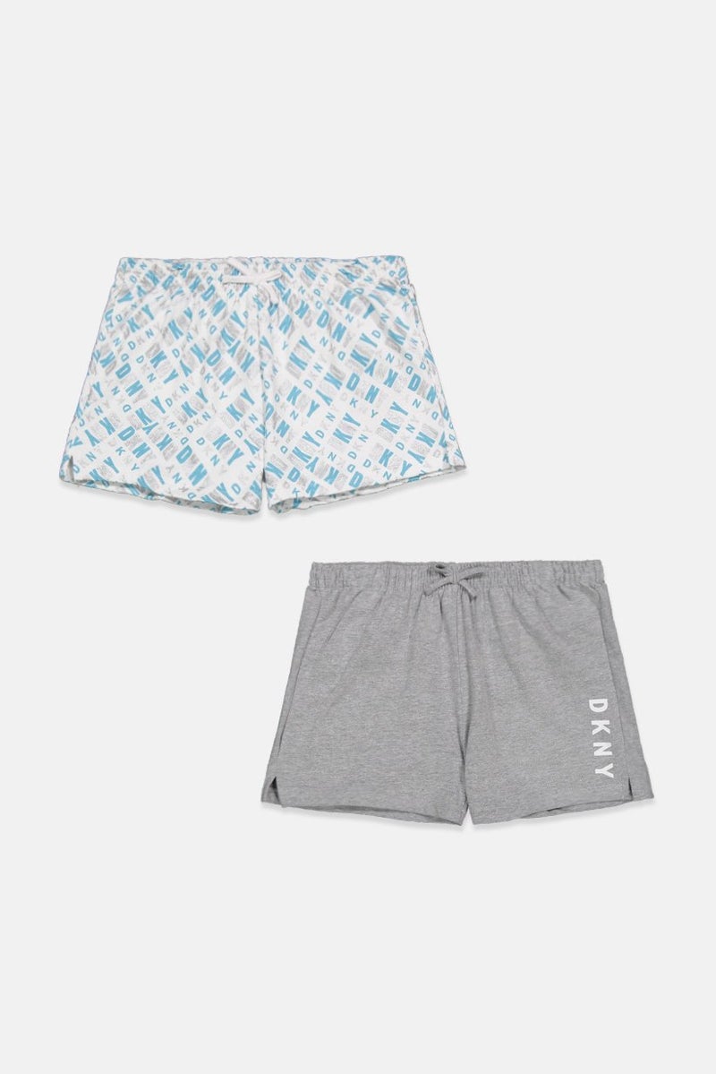 DKNY Kids Girl 2 Piece Regular Fit Brand Logo Pull,On Shorts, Grey and White - Image 1