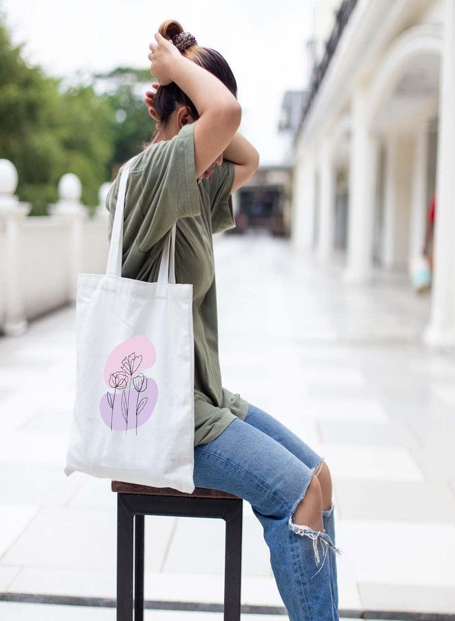 Clapcart Reusable Zipper Tote Bag for Women/Girls | Multipurpose 100% Organic Cotton Printed Tote Bags | Shopping/Grocery Bags | Sturdy Canvas Bag with 12kgs Capacity (Simple Flower Art Print) - Image 2
