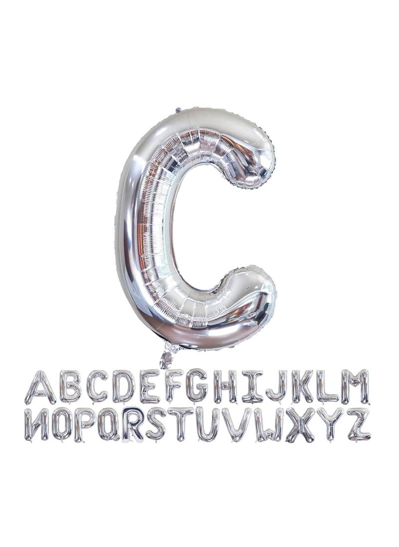 Party with Emma Silver Letter A to Z Balloons 32 inch Large Alphabet Balloons Silver Helium Foil Letter Balloon Banner for Birthday Party Anniversary Wedding Decoration (Silver-C)  - Image 1