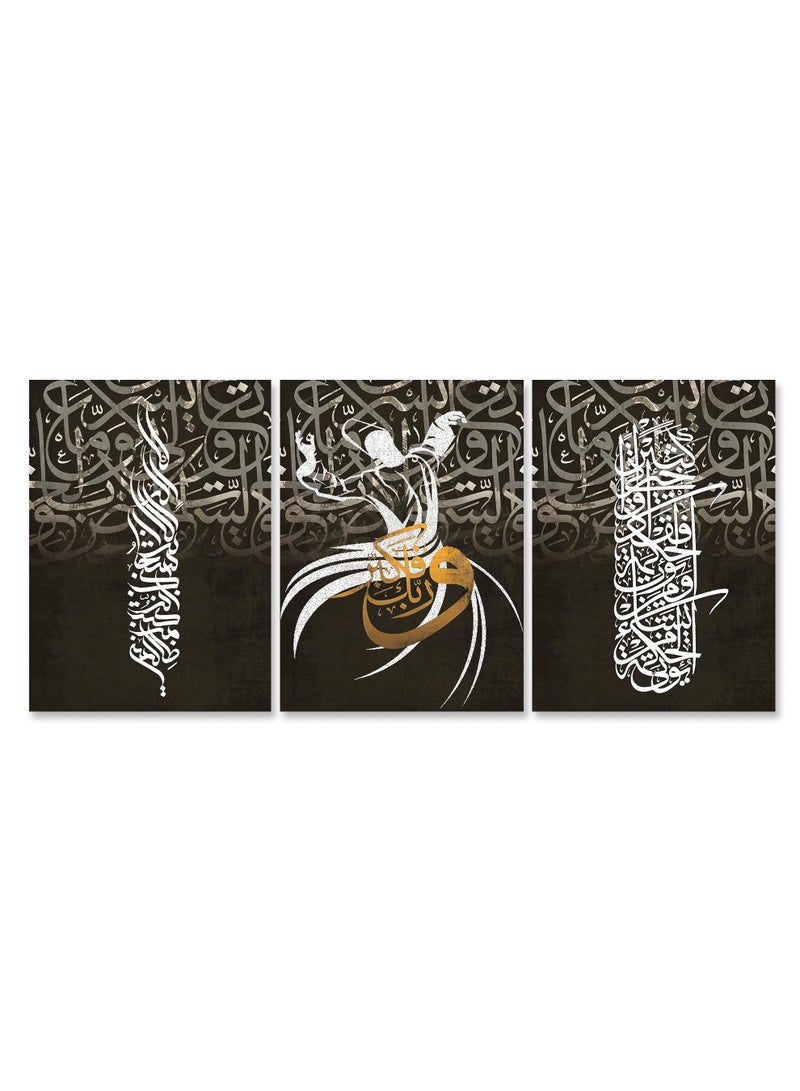 Marktna Set Of 3 Framed Canvas Wall Arts Stretched Over Wooden Frame with an Islamic Design - Image 2