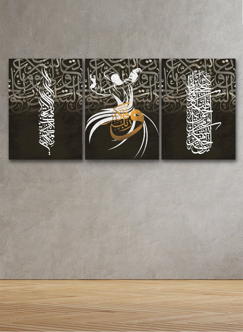 Marktna Set Of 3 Framed Canvas Wall Arts Stretched Over Wooden Frame with an Islamic Design - Image 1