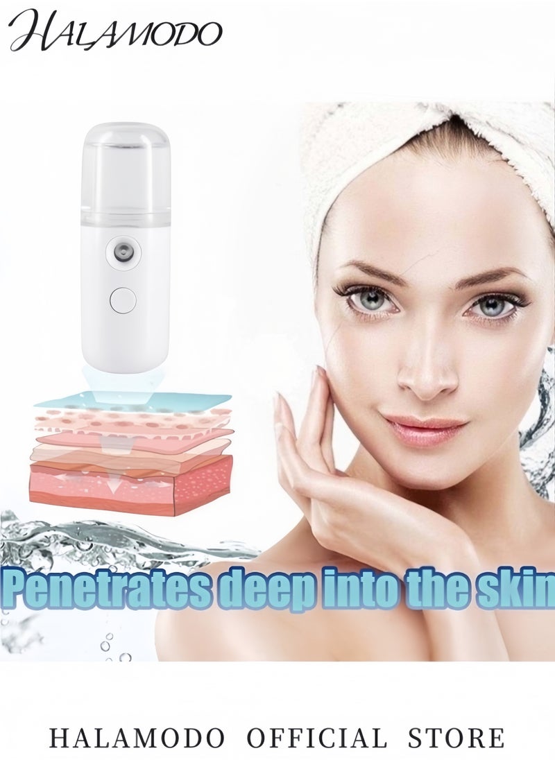 HALAMODO Nano Facial Steamer Handy Mini Mister Face Humidifier Portable Facial Mist Sprayer USB Rechargeable Handy Skin Care Machine with Visual Water Tank for Face Hydrating & Daily Makeup (White)  - Image 5