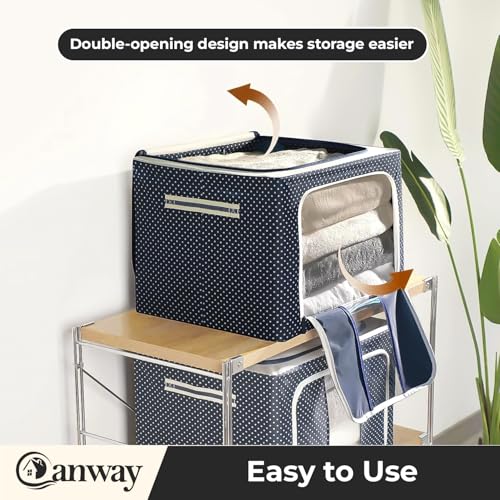 CANWAY 66L Pack of 2 Foldable Wardrobe Storage Box with Steel Frame & Clear Window | Clothes Organizer for Wardrobe | Cloth Organizer for Storage – Saree, Blanket & Clothes|50 * 40 * 33 CM |Blue - Image 5