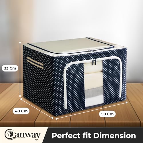CANWAY 66L Pack of 2 Foldable Wardrobe Storage Box with Steel Frame & Clear Window | Clothes Organizer for Wardrobe | Cloth Organizer for Storage – Saree, Blanket & Clothes|50 * 40 * 33 CM |Blue - Image 2