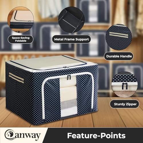 CANWAY 66L Pack of 2 Foldable Wardrobe Storage Box with Steel Frame & Clear Window | Clothes Organizer for Wardrobe | Cloth Organizer for Storage – Saree, Blanket & Clothes|50 * 40 * 33 CM |Blue - Image 3