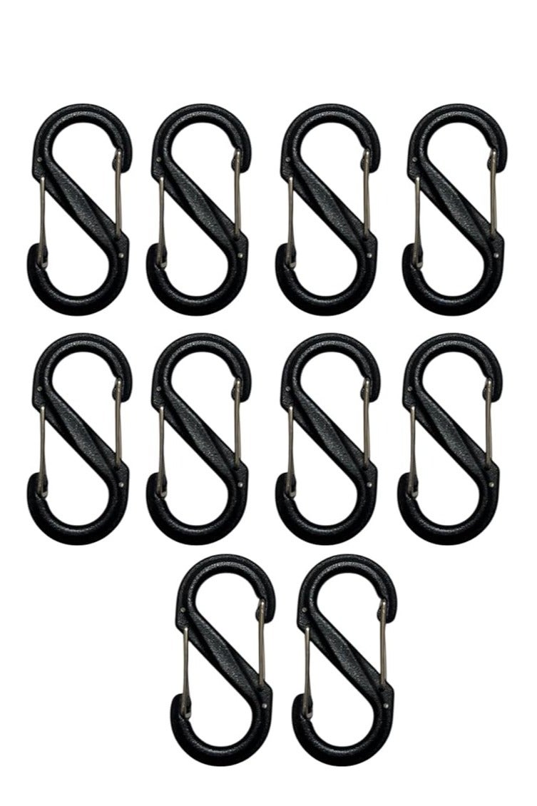 حلقات تثبيت مزدوجة بخطاف S (60 ملم، عبوة من 10 قطع) | مشابك بسحاب مضادة للسرقة لشنطة الظهر والتخييم والبستنة والاستخدام متعدد الاغراض | خطافات سريعة الفك لسلسلة المفاتيح