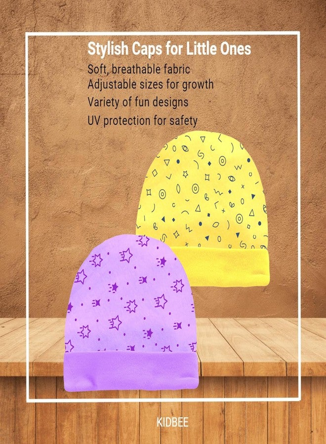 Kidbee Baby Unisex Boys & Girls Cotton Soft Baby Embroidery Cap (Set of 2) (in, Age, 0 Months, 6 Months, RC-TK-2pc-Purple,Yellow) - Image 3