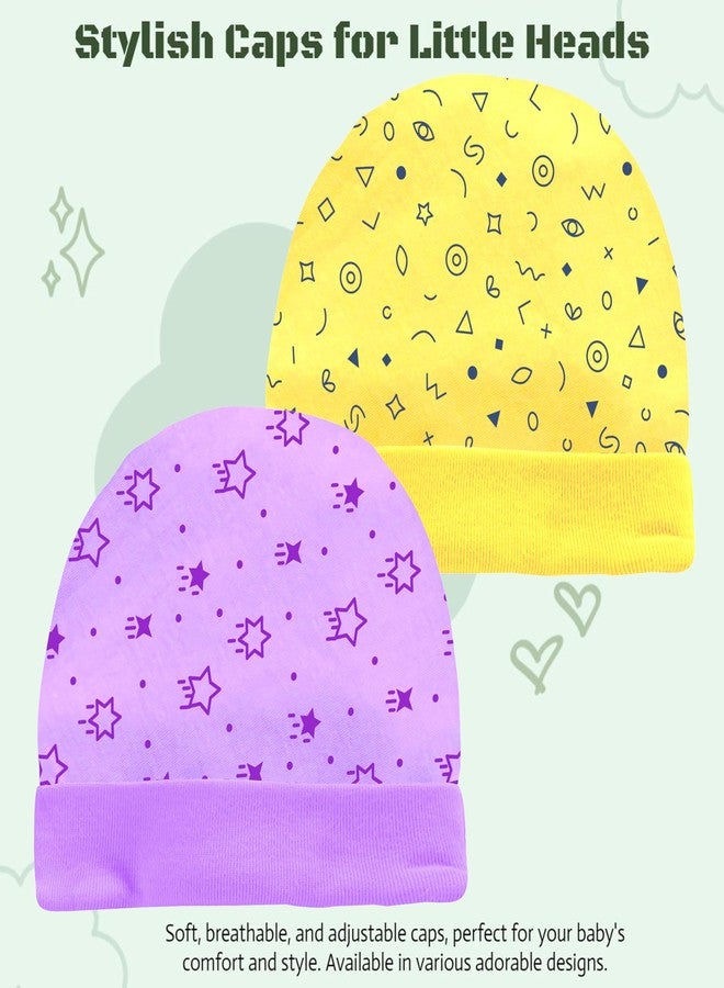 Kidbee Baby Unisex Boys & Girls Cotton Soft Baby Embroidery Cap (Set of 2) (in, Age, 0 Months, 6 Months, RC-TK-2pc-Purple,Yellow) - Image 2