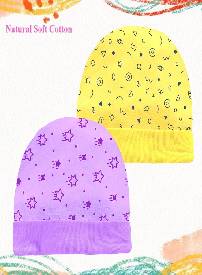Kidbee Baby Unisex Boys & Girls Cotton Soft Baby Embroidery Cap (Set of 2) (in, Age, 0 Months, 6 Months, RC-TK-2pc-Purple,Yellow) - Image 4