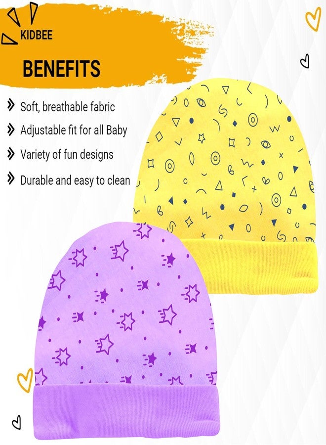 Kidbee Baby Unisex Boys & Girls Cotton Soft Baby Embroidery Cap (Set of 2) (in, Age, 0 Months, 6 Months, RC-TK-2pc-Purple,Yellow) - Image 5