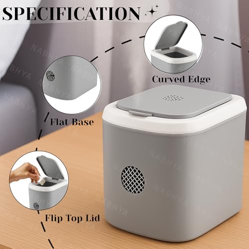 Nabhya Mini Waste Bin Disposal Manual-Lift Dustbin Wooden Finished Dustbin for Car Office Desk and Home Use (Grey) - Image 5