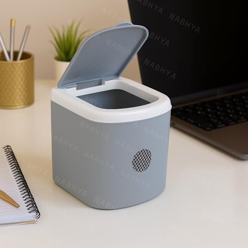 Nabhya Mini Waste Bin Disposal Manual-Lift Dustbin Wooden Finished Dustbin for Car Office Desk and Home Use (Grey) - Image 1