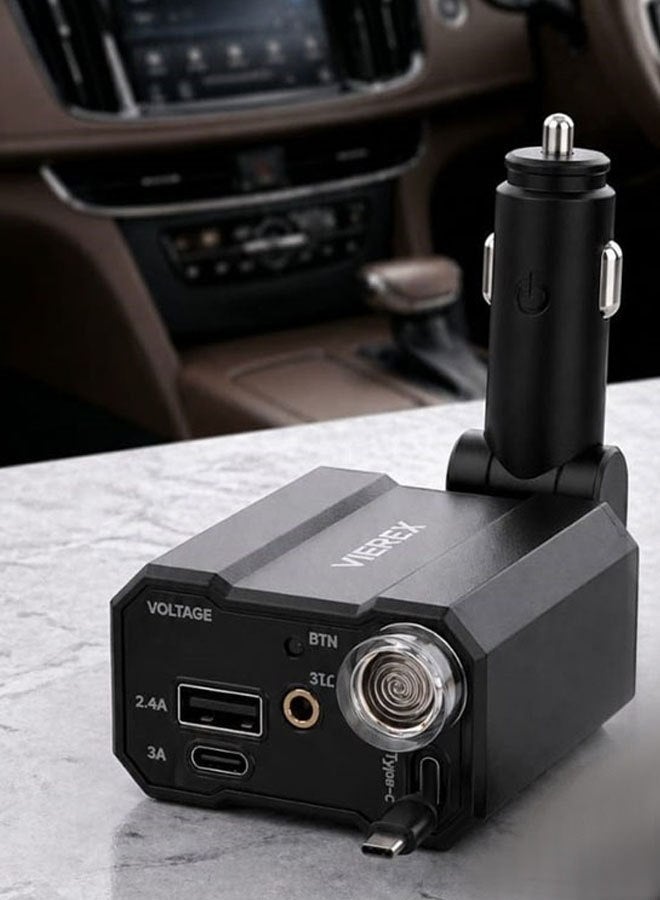 Vierex شاحن سيارة 5 في 1 بقوة 65 واط مع محول شحن سريع وكابل USB-C قابل للسحب، QC3.0، شاشة رقمية لعرض الفولتية، وضوء محيطي نجمي مدمج – توافق عالمي مع آيفون، سامسونج، والأجهزة اللوحية - Image 1