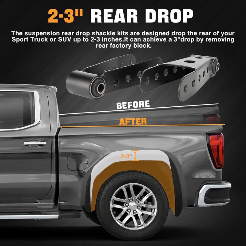 WEILEITE 2-3 Inch Suspension Rear Drop Lowering Shackles Kit for Chevy Silverado GMC Sierra 1500 1999-2019 - Image 3