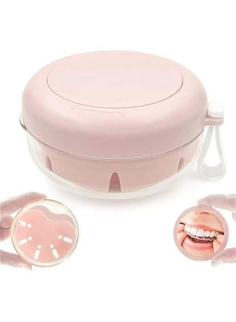 Pink Denture Case with Mirror for Travel - No-Leak Container for Full & Partial Dentures, Mouth Guards, Braces, Aligners.
