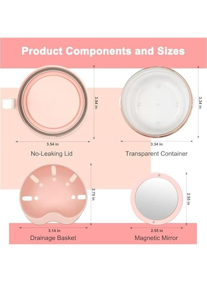 Pink Denture Case with Mirror for Travel - No-Leak Container for Full & Partial Dentures, Mouth Guards, Braces, Aligners.