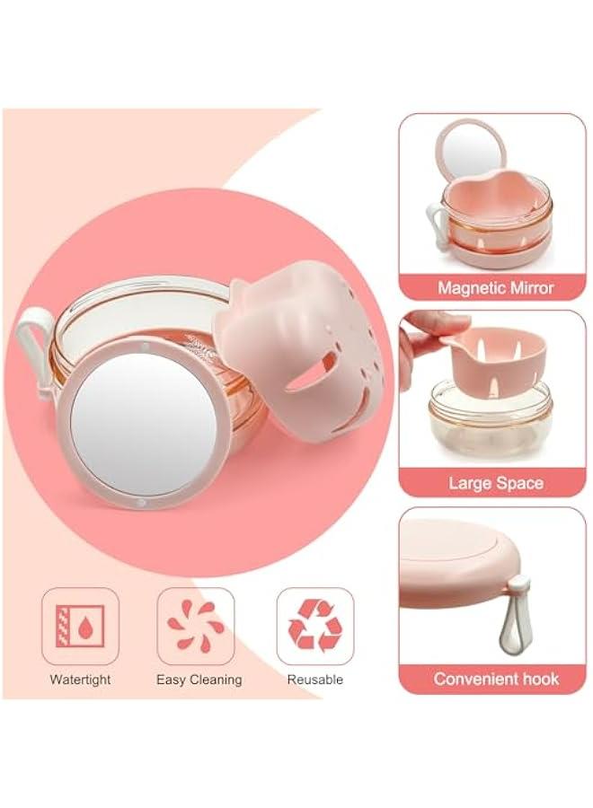 Pink Denture Case with Mirror for Travel - No-Leak Container for Full & Partial Dentures, Mouth Guards, Braces, Aligners.