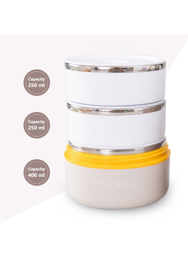 Hydrobrew Triple Decker Stainless Steel Lunch Box w/ Spoon-Desert Sand - Image 5