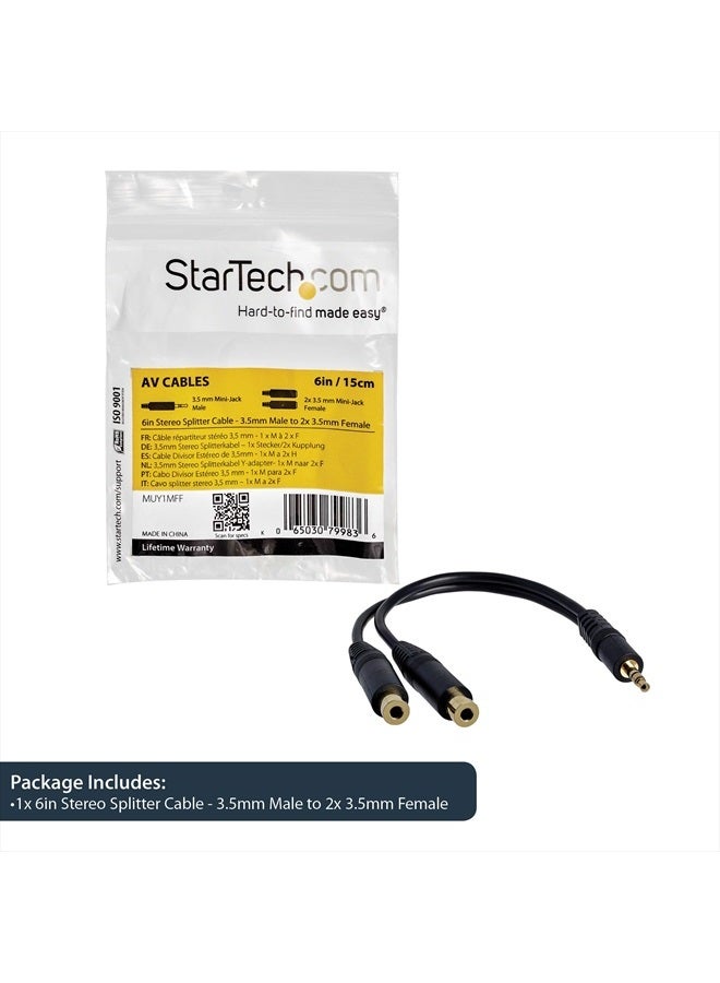 StarTech .com 6 in. 3.5mm Audio Splitter Cable - Stereo Splitter Cable - Gold Terminals - 3.5mm Male to 2x 3.5mm Female - Headphone Splitter (MUY1MFF),Black - Image 5