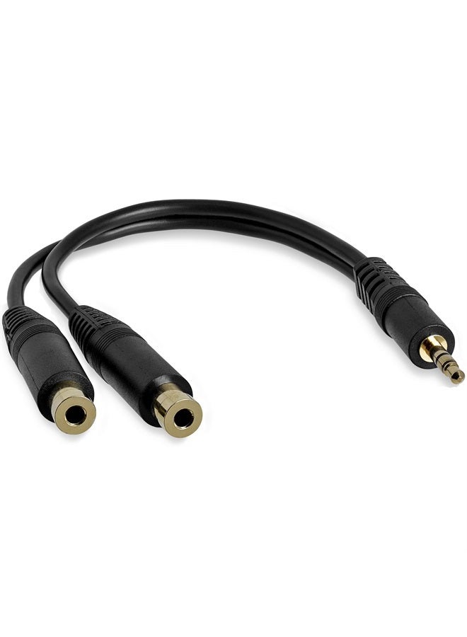 StarTech .com 6 in. 3.5mm Audio Splitter Cable - Stereo Splitter Cable - Gold Terminals - 3.5mm Male to 2x 3.5mm Female - Headphone Splitter (MUY1MFF),Black - Image 1