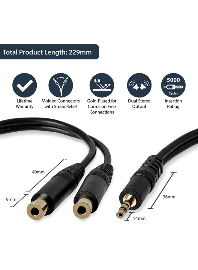 StarTech .com 6 in. 3.5mm Audio Splitter Cable - Stereo Splitter Cable - Gold Terminals - 3.5mm Male to 2x 3.5mm Female - Headphone Splitter (MUY1MFF),Black - Image 3