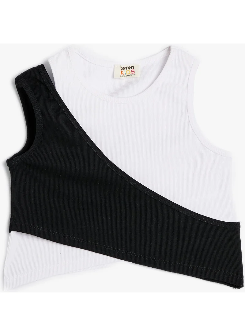 KOTON Crop Undershirt Asymmetrical Waist Window Detailed Cotton