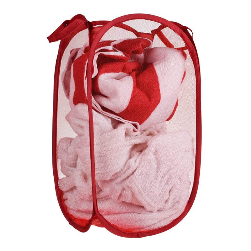 Kuber Industries Laundry Basket For Clothes|Foldable Pop-Up Laundry Bag|Netted Lightweight Toys Organizer|Reinforced Handles "30"LTR (Red) - Image 1