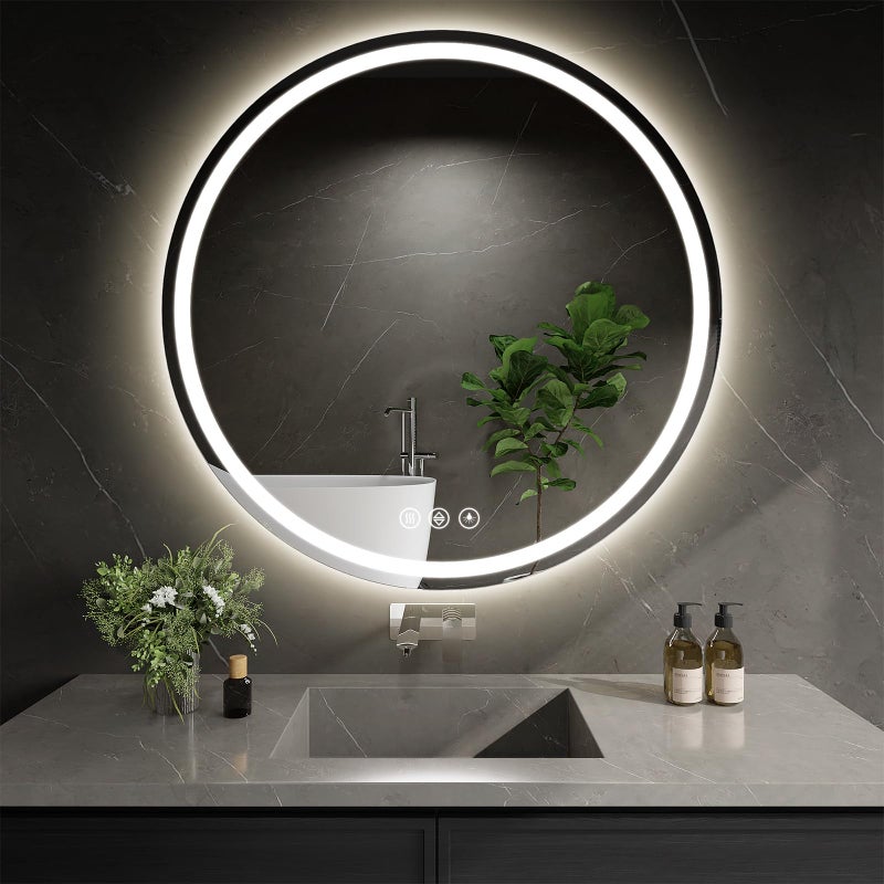 WISSMIELS LED Bathroom Mirror 30 Inch Round Bathroom Mirror with Lights, Circle LED Mirror, Wall Mounted Lighted Bathroom with 3 Colors Brightness, Anti-Fog, Dimmable, Shatter-Proof - Image 1