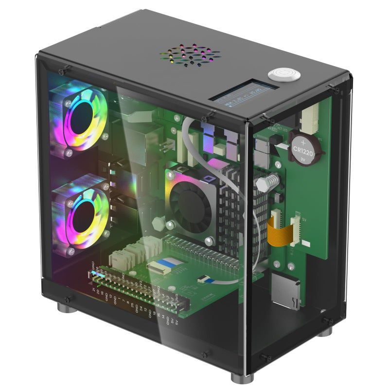 Elecrow Mini PC Case for Raspberry Pi 5: Aluminum Case with 3 Cooling Fans, 1.3" OLED Display, PCIe M.2 NVMe SSD 2230/2242/2260/2280 Support, RTC, Full Port Access, Compact (Pitower Gen 1) - Image 1